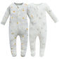 Owlivia Organic Cotton Baby Pajamas, Boys Girls 2-Pack Zip Front Sleep  'N Play, Footed Sleeper, Long Sleeve(Newborn, Golden Sta