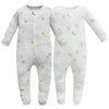 Owlivia Organic Cotton Baby Pajamas, Boys Girls 2-Pack Zip Front Sleep  'N Play, Footed Sleeper, Long Sleeve(Newborn, Golden Sta