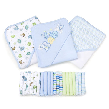 Spasilk Bath Hooded Towels & Washcloths Set For Babies, 23-Piece Gift Set, Blue