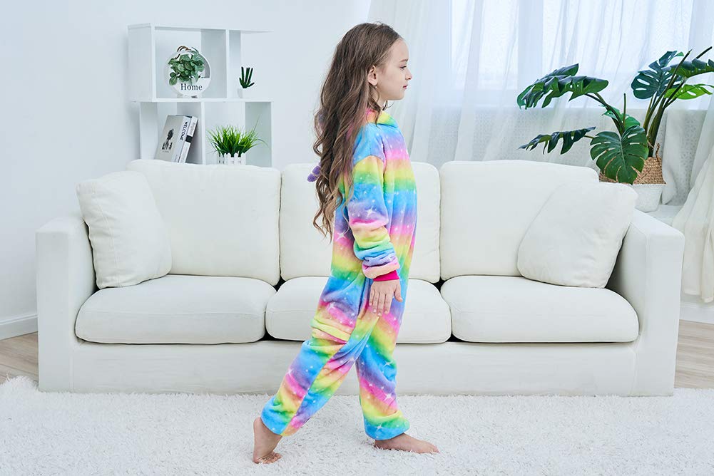 Newplush Child Onesies Girls Boys Halloween Costumes Bright Yellow Galaxy Unicorn Animal Pajama For Christmas (6-8 Years)