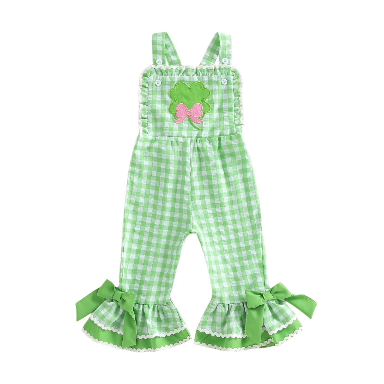 YINGISFITM Toddler Girl Outfit St Patricks Day Overalls Clover Romper Long Flared Jumpsuit Irish Shamrock Clothes (Green, 2-3 Ye