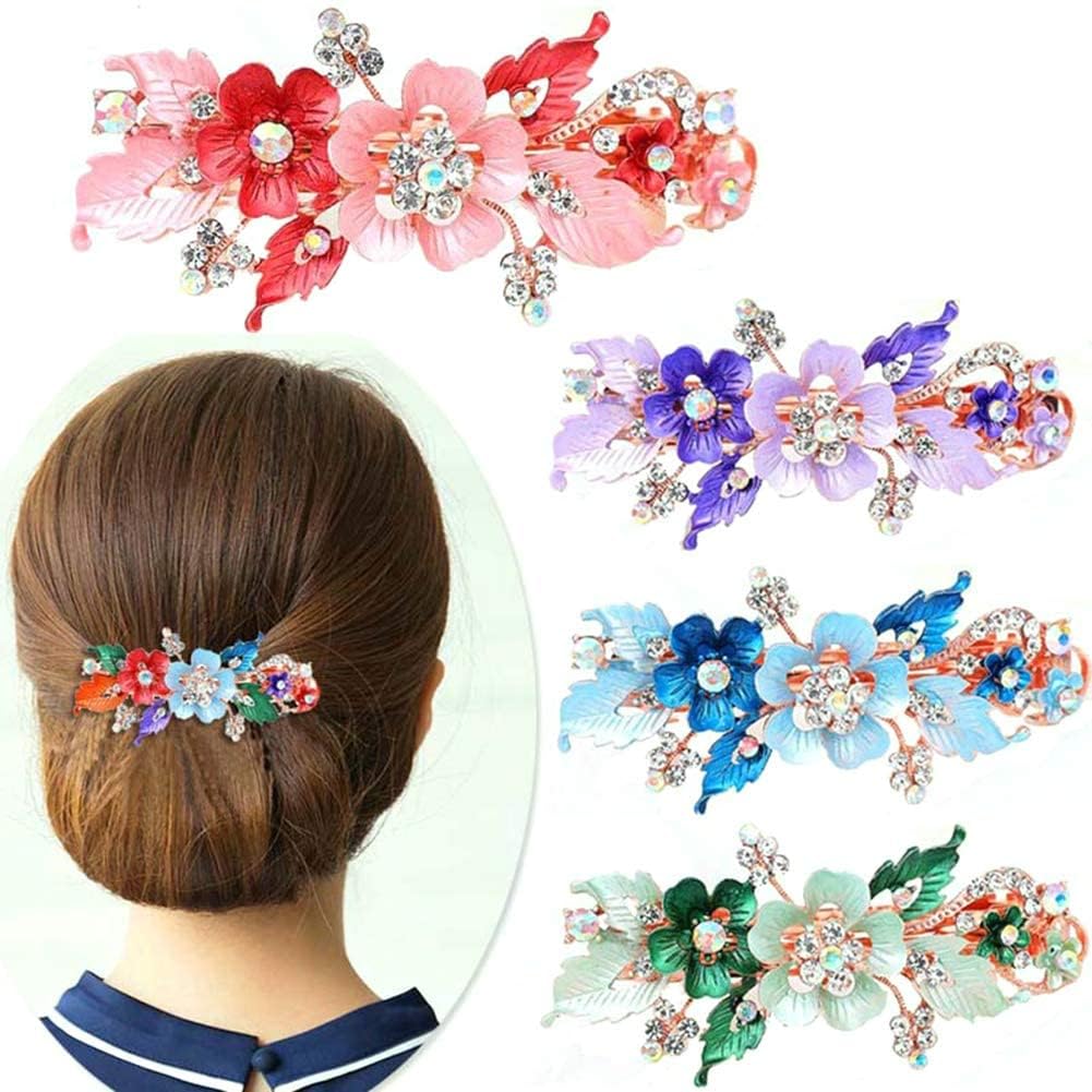 Juroicessry Green Flower Hair Clip With Rhinestone Butterfly, Small, Hair Securing And Decorative, Classic Style, For Women, Ele