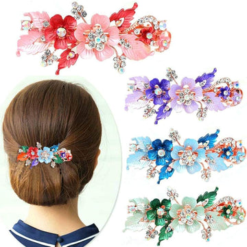 Juroicessry Green Flower Hair Clip With Rhinestone Butterfly, Small, Hair Securing And Decorative, Classic Style, For Women, Ele