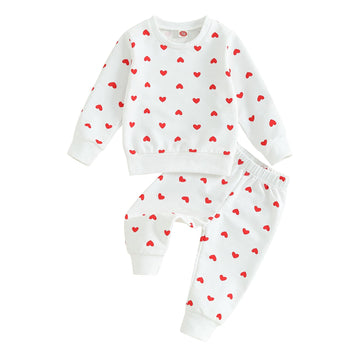 Ayalinggo Toddler Baby Girl Valentines Outfit Love Heart Shirt Long Sleeve Sweatshirt Casual Pants Valentines Day Clothes (White