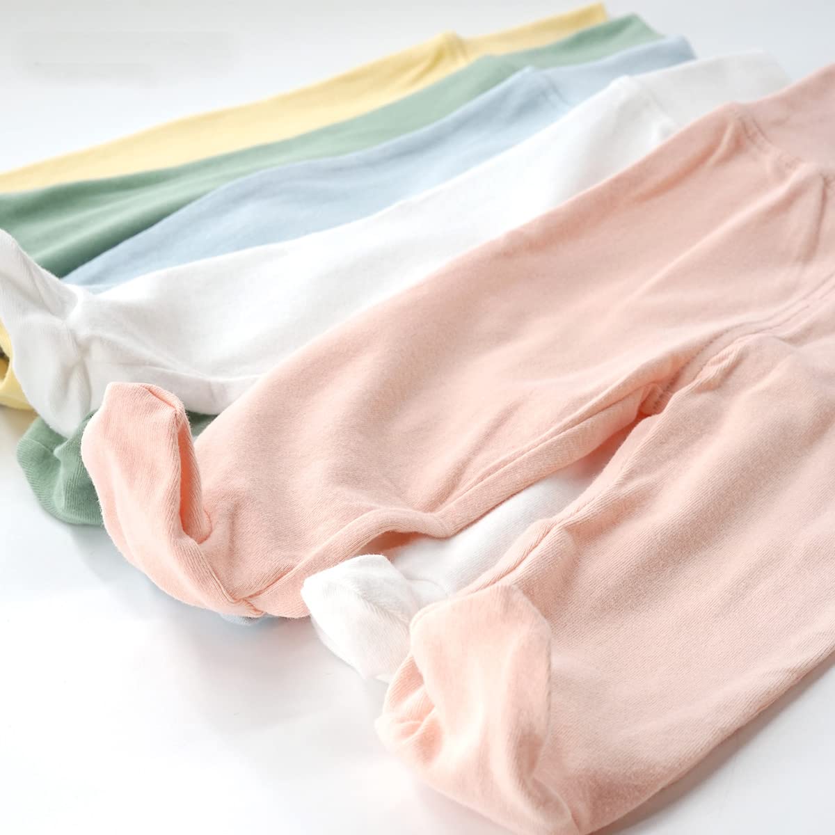 Teach Leanbh Infant Baby 3 Pack Footed Pants Cotton High Waist Casual Leggings (6 Months, B)