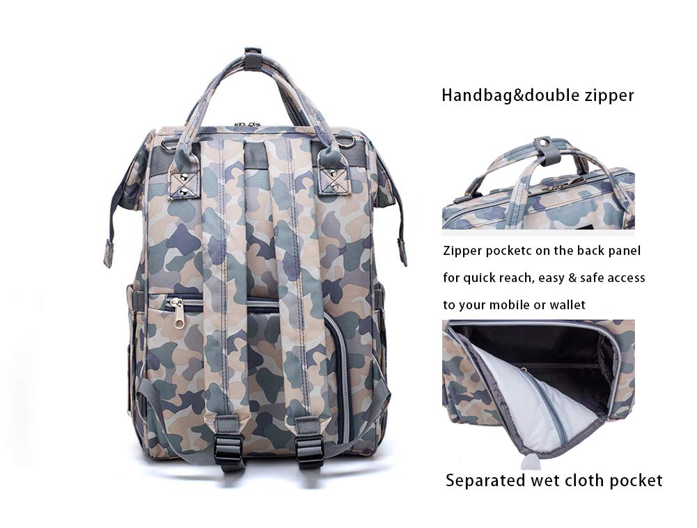 Starte Camo Diaper Bag Backpack, Large Multifunction Waterproof Travel Backpacks For Mom/Dad With Insulated Pockets&Stroller Str