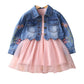 Yao Spring Autumn Little Girls Clothing Set Child Kids Denim Jacket and Long Sleeve Dress 2 Pieces Set (4T, Pink)