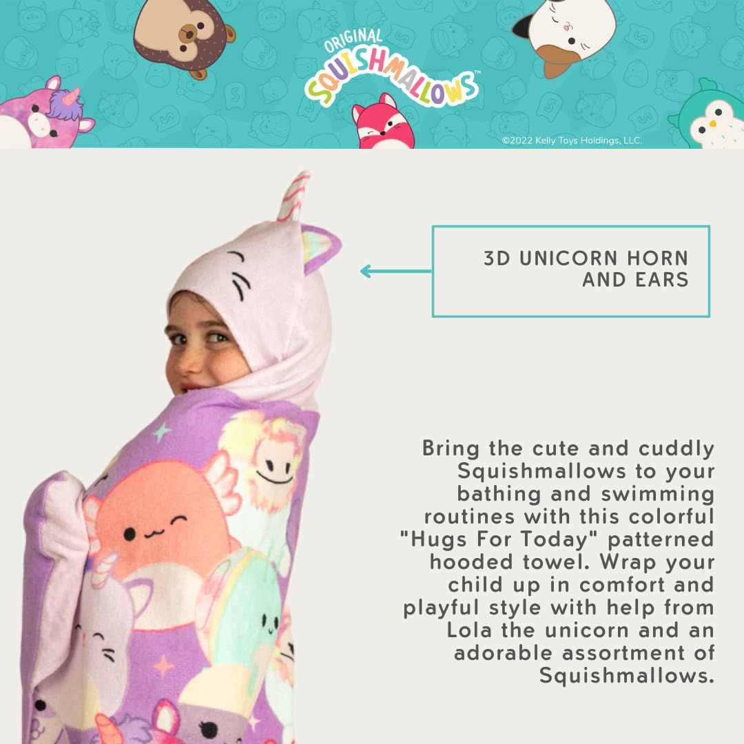Franco Squishmallows Kids Super Soft Bath/Pool/Beach Soft Cotton Terry Hooded Towel Wrap, 24 In X 50 In, (Officially Licensed Pr