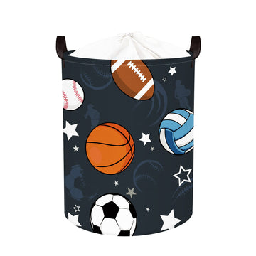 Clastyle 63L Large Sport Balls Kid Laundry Hamper With Handle For Boy Collapsible Clothes Toy Storage Basket With Lid For Bedroo
