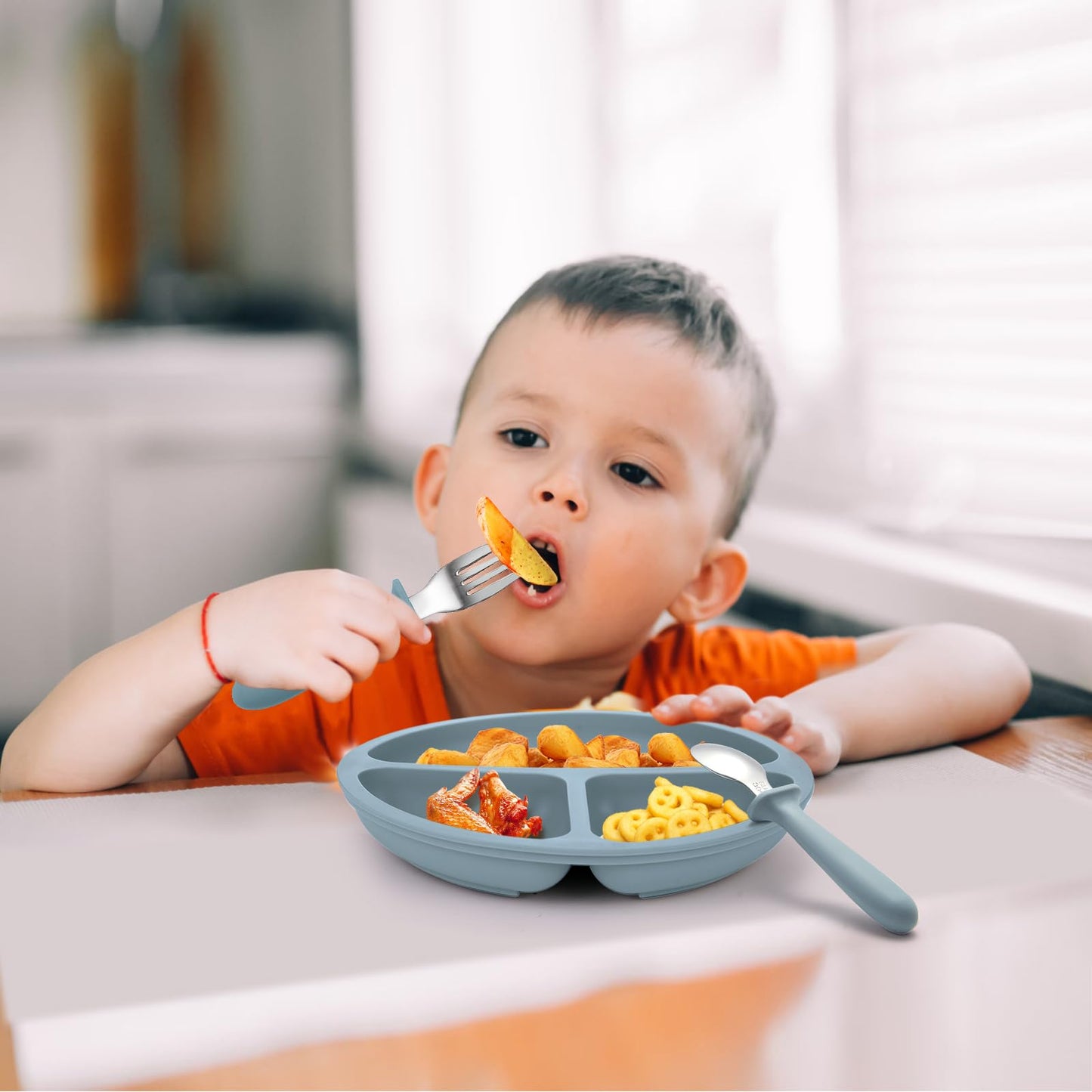 Eascrozn Baby Feeding Set, 2 Pack Silicone Divided Suction Plates For Baby, 2 Pack Spoons And Forks Set, Bpa Free, Baby Led Wean