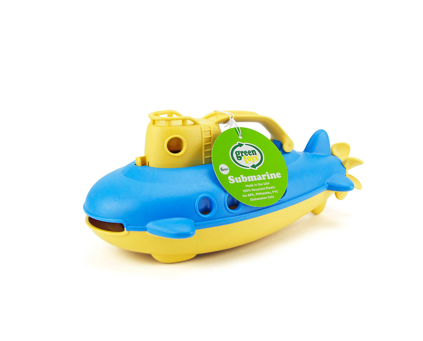 Green Toys Submarine in Yellow & blue - BPA Free, Phthalate Free, Bath Toy with Spinning Rear Propeller. Safe Toys for Toddlers,