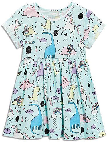 Baby Girl'S Dinosaur Summer Dresses Clothes,Short Sleeve Casual Outfits 2T Blue