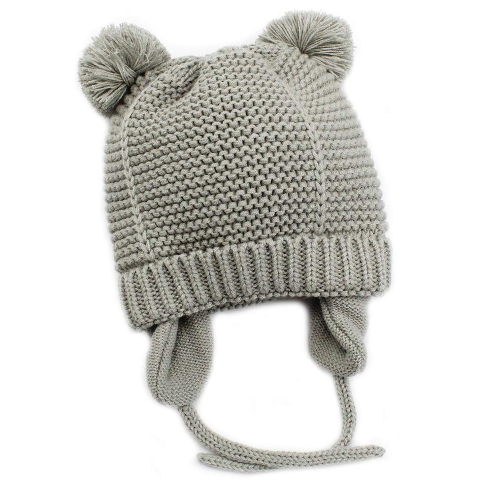 Baby Beanie Earflaps Hat - Infant Toddler Girls Boys Soft Warm Knit Hat Kids Winter Hat With Fleece Lining (Grey,L)