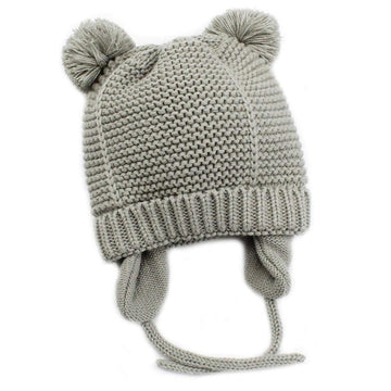 Baby Beanie Earflaps Hat - Infant Toddler Girls Boys Soft Warm Knit Hat Kids Winter Hat With Fleece Lining (Grey,L)