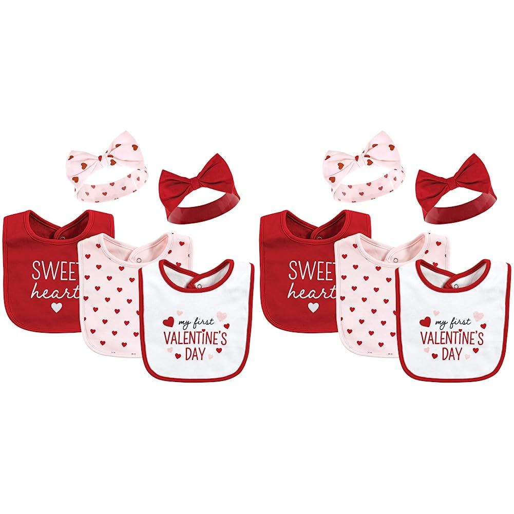 Hudson Baby Unisex Baby Cotton Bib And Headband Or Caps Set, Valentine Sweetheart, One Size
