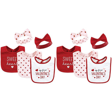 Hudson Baby Unisex Baby Cotton Bib And Headband Or Caps Set, Valentine Sweetheart, One Size