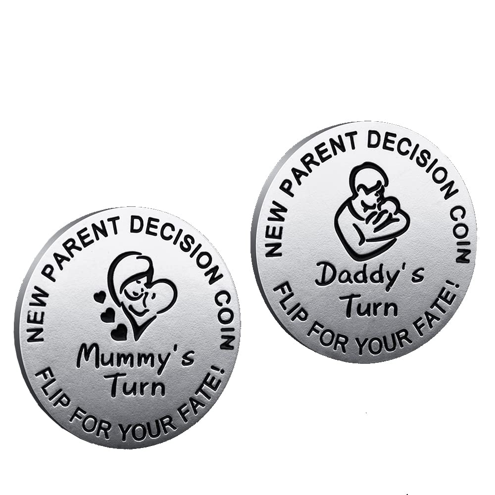 New Dad Mom Gifts Funny Decision Making Coin, New Baby Gift For Parent Mummy Daddy Pregnancy Women First Time To Be Moms Dads Mo
