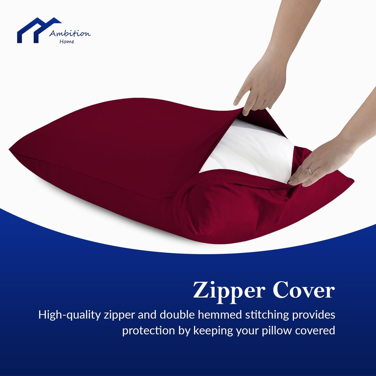 Toddler Travel Small Pillowcase 14X20 Burgundy Set Of 2 Zipper Closure 500 Thread Count 100% Soft Egyptian Cotton Decorative Nur