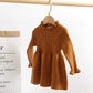 Simplee Kids Little Girls' Long Sleeve Girl Dresses And Rompers Ribbed Knit Sweater Dress Brown For 3T
