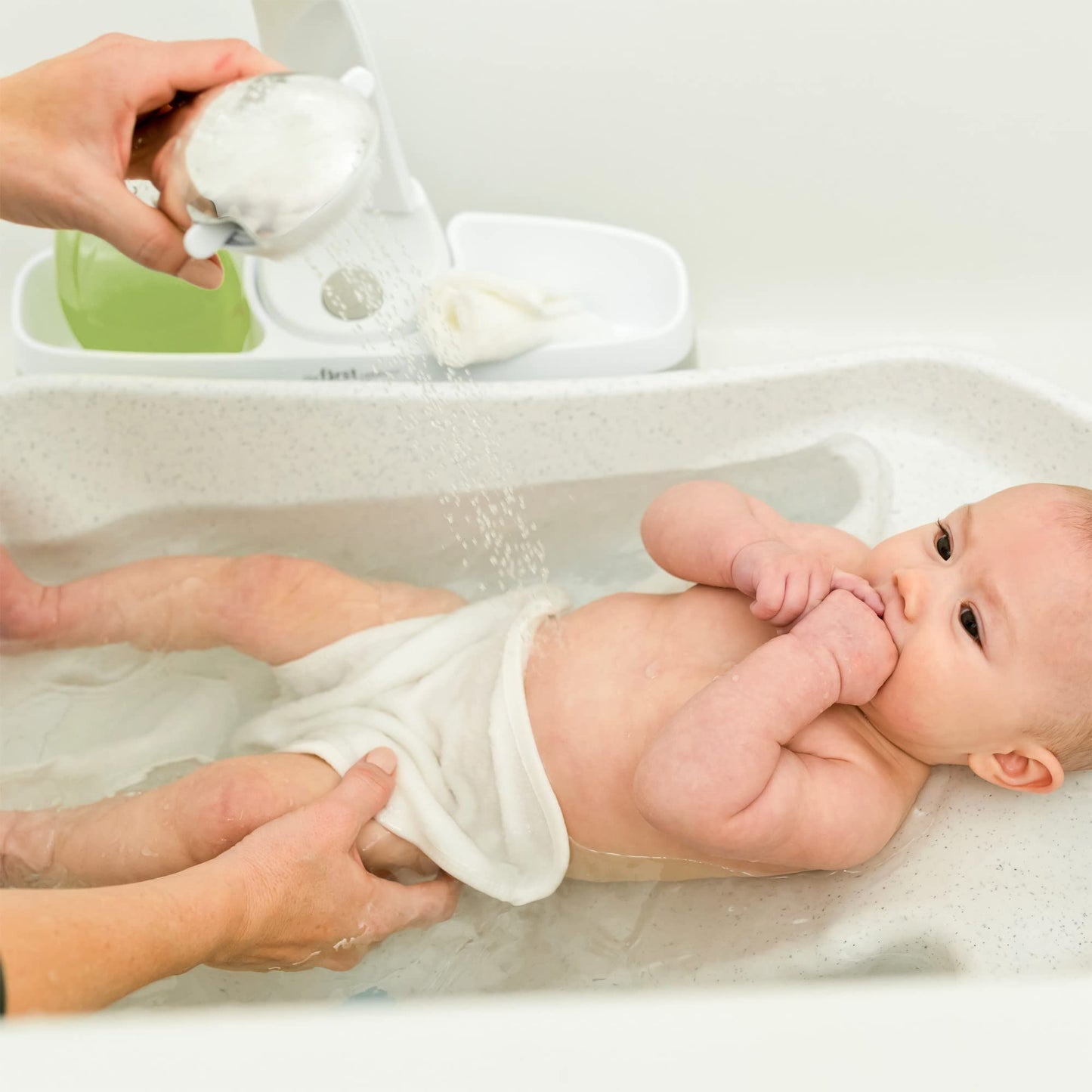 The First Years Rain Shower Baby Shower Head - Soothing Attachable Baby Spa Sprayer - Baby Bathtub Shower Head With Rotating Arm