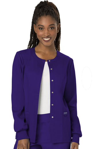 Snap Front Scrub Jackets For Women, Workwear Revolution Soft Stretch Ww310, Xs, Grape
