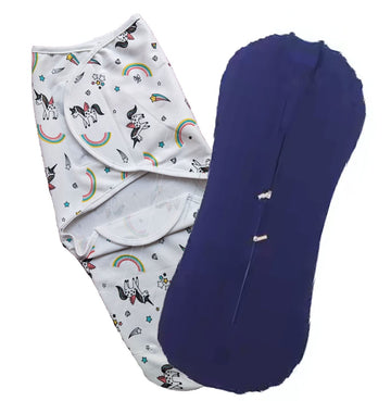 MammaChamp Strap Closer Adjustable Swaddle/Wrapper and Zip Sleeping Sack Bag Wrap for Newborn Baby 04 Months Rainbow Swaddle+Bl