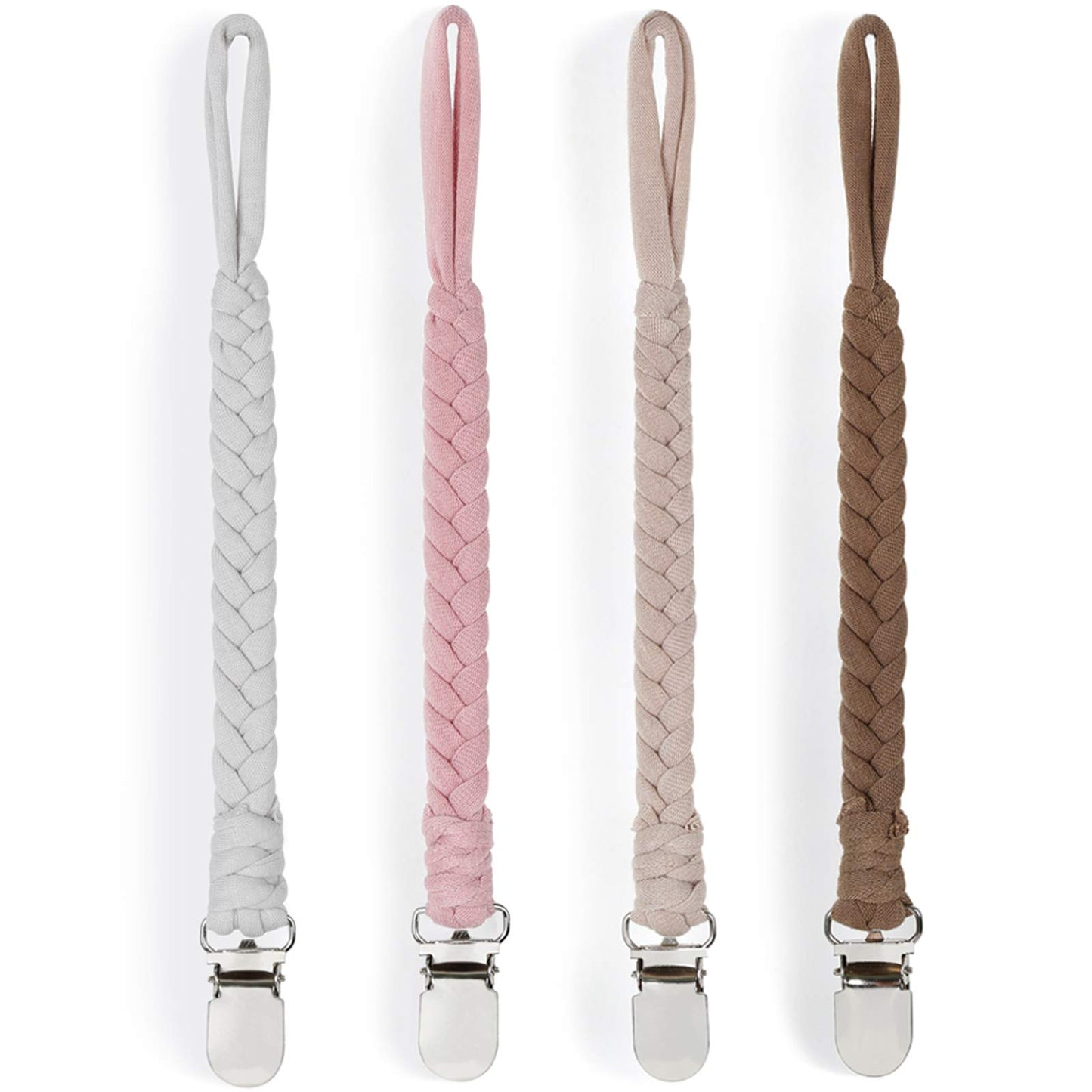 Pacifier Clip Holder for Boy and Girl Universal Handmade Braided Rope Paci Clip Easy to Use 4 Pack (White)