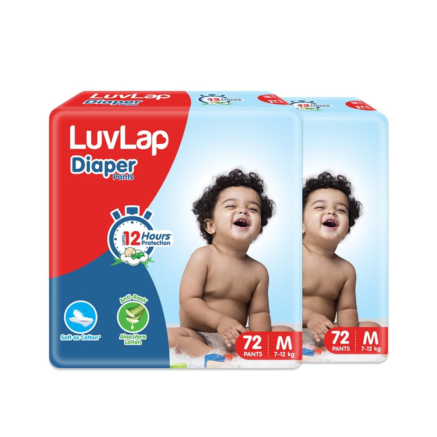 Luvlap Diaper Pants Medium (Md) 7 To 12Kg, Super Jumbo Pack, 144 Count (72X2), Baby Diaper Pants, With Aloe Vera Lotion For Rash