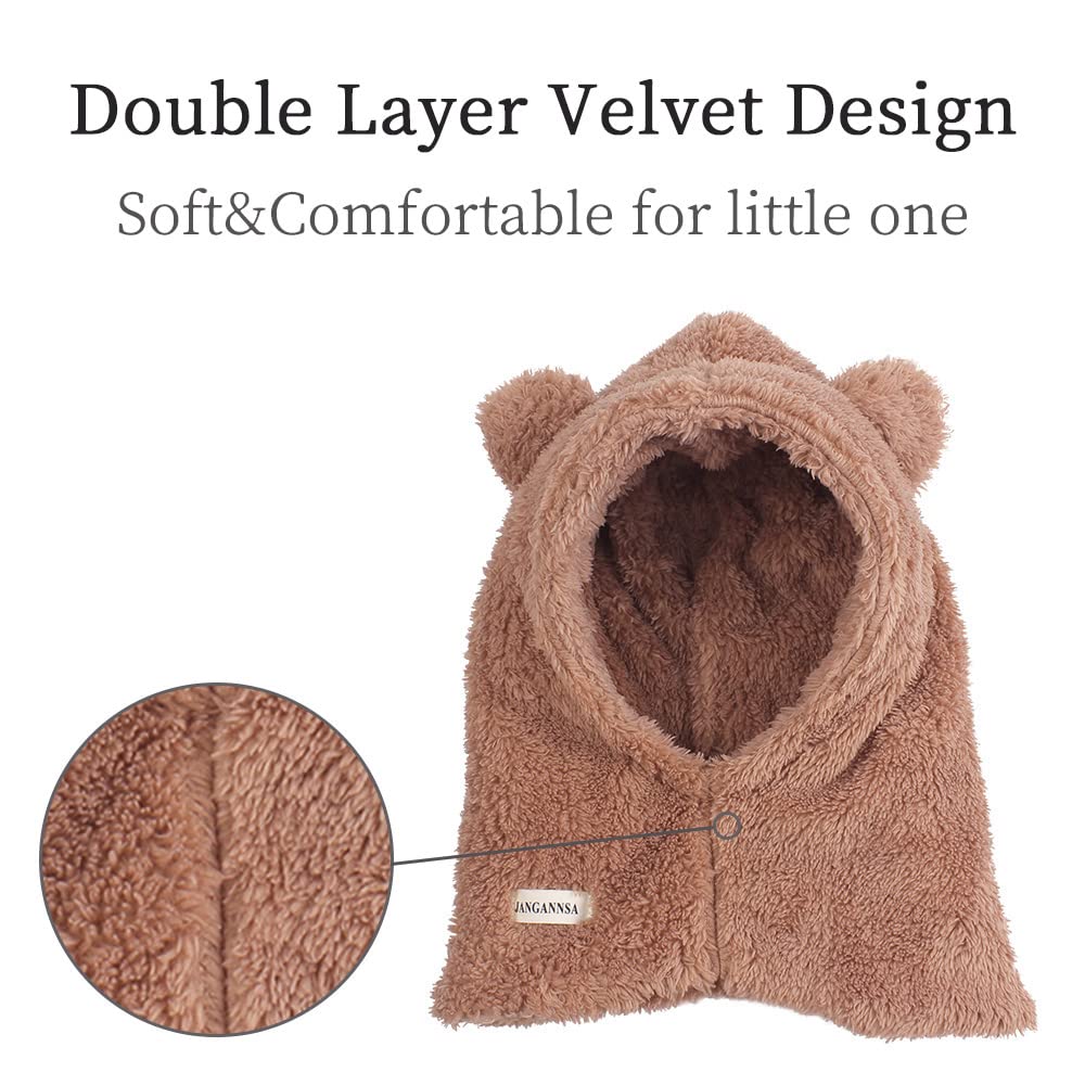Baby Girls Boys Winter Warm Scarf Hat Kids Thick Earflap Hood Cap With Ear 6M-7T (Khaki,S)