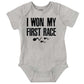 Won First Race Funny Ironic Cute New Parent Gifts Rude Baby Onesie Bodysuit