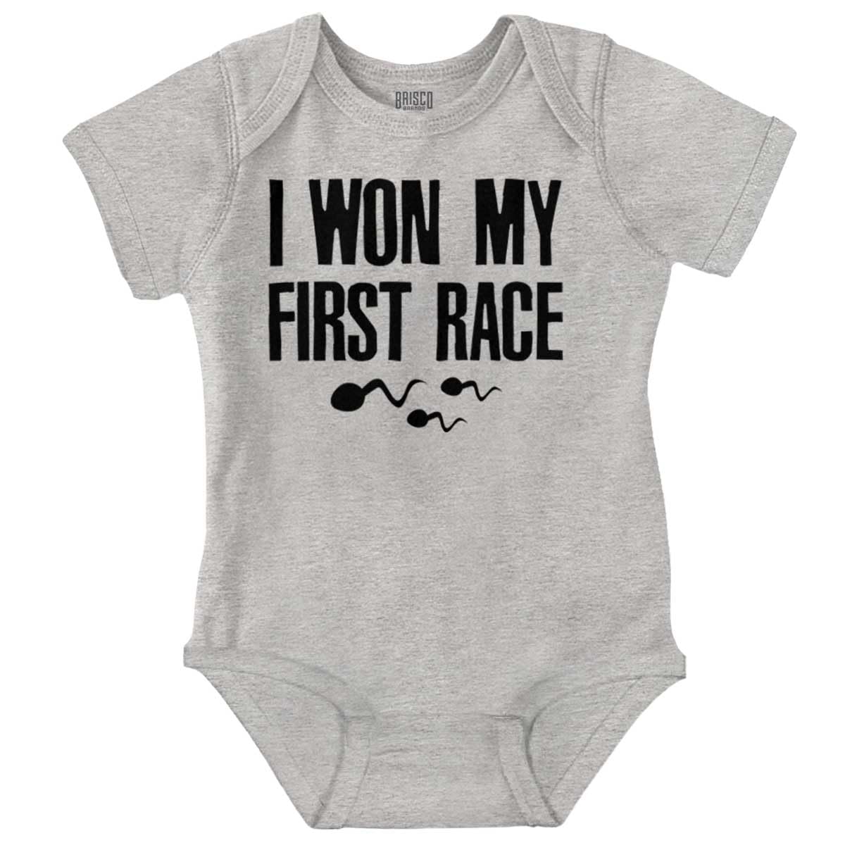 Won First Race Funny Ironic Cute New Parent Gifts Rude Baby Onesie Bodysuit