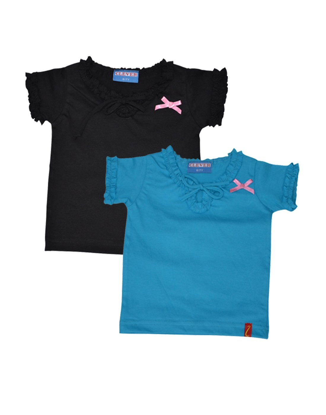 Clever Baby Girls Tshirt(ZCGT004BLKLBLU_23Yrs_BlackLightblue_23 Years)