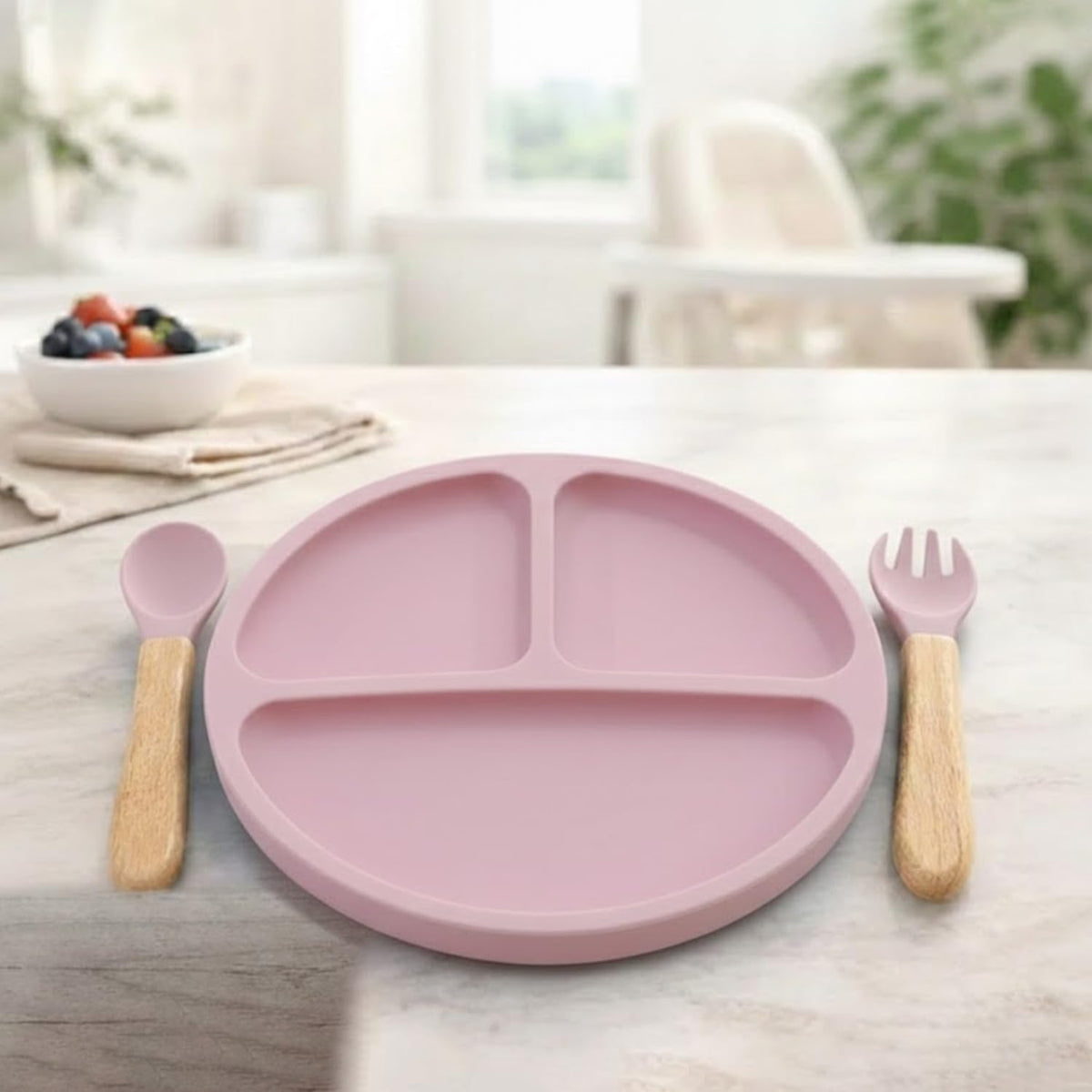 Babygo Silicone Suction Plate With Spoon For Babies | Microwave, Dishwasher & Freezer Safe | Unbreakable Feeding Plate With 4 Su
