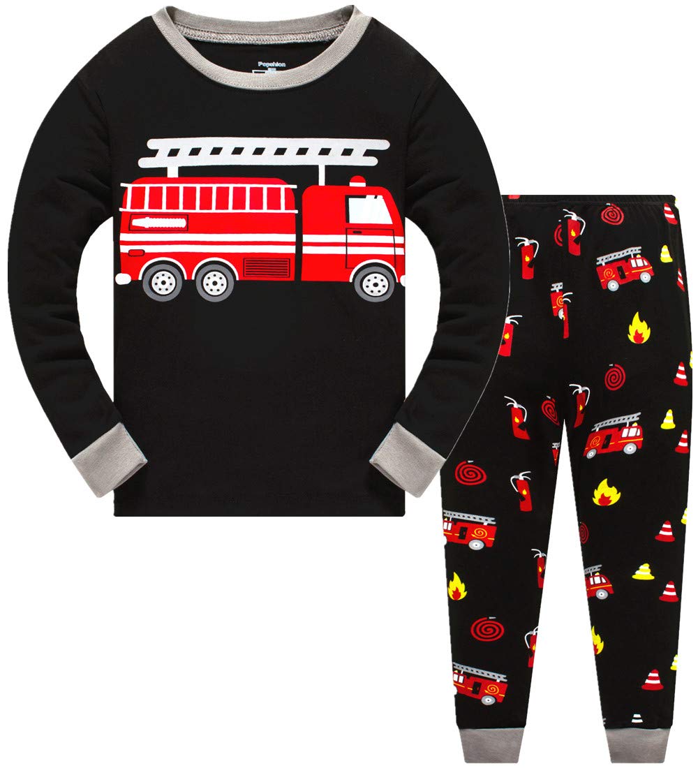 Boys Pajamas Fire Truck 100% Cotton Christmas Pjs Toddler 2 Piece Long Sleeve Sleepwear Kids Fireman Clothes Set 8T