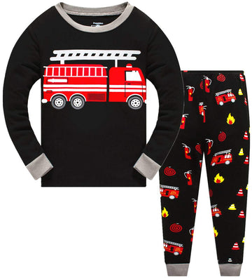 Boys Pajamas Fire Truck 100% Cotton Christmas Pjs Toddler 2 Piece Long Sleeve Sleepwear Kids Fireman Clothes Set 7T