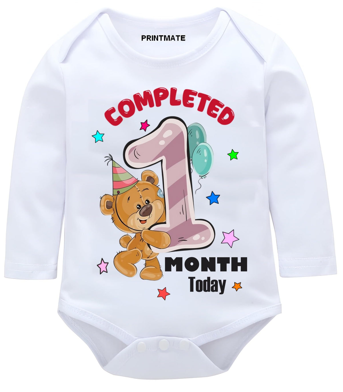 Printmate Monthly Milestone 1 Month Birthday Baby Romper | Soft Cotton Bodysuit Dress For Photoshoot (Des_004)