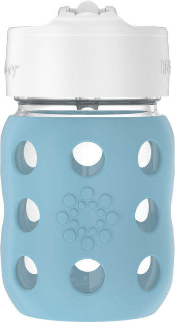 Lifefactory 8-Ounce Wide Neck Glass Baby Bottle With Protective Silicone Sleeve And Pivot Straw Cap, Denim (Lg2241Wde4)