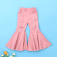 Icectr Toddler Baby Girls Kid Flared Denim Pants Ruffled Wide Legs Ripped Jeans High Waist Bell Bottoms Casual Outfit (Pink, 5-6