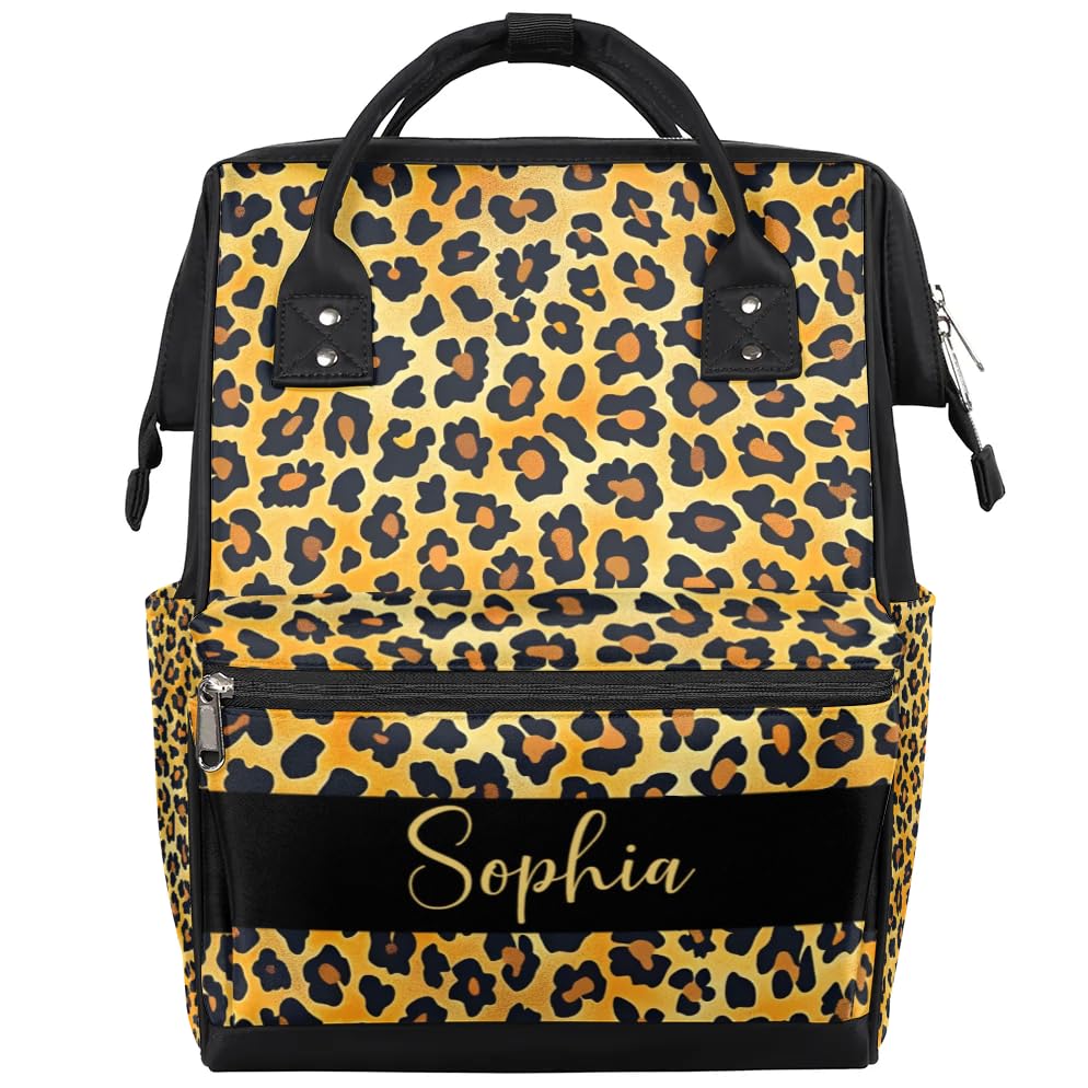 SPYORBKX Personalized Diaper Bag Backpack for Baby Boy Nappy Backpack for Mom Waterproof Diaper Boy Bag for Dad Mom Gifts Leopar