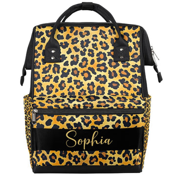 SPYORBKX Personalized Diaper Bag Backpack for Baby Boy Nappy Backpack for Mom Waterproof Diaper Boy Bag for Dad Mom Gifts Leopar