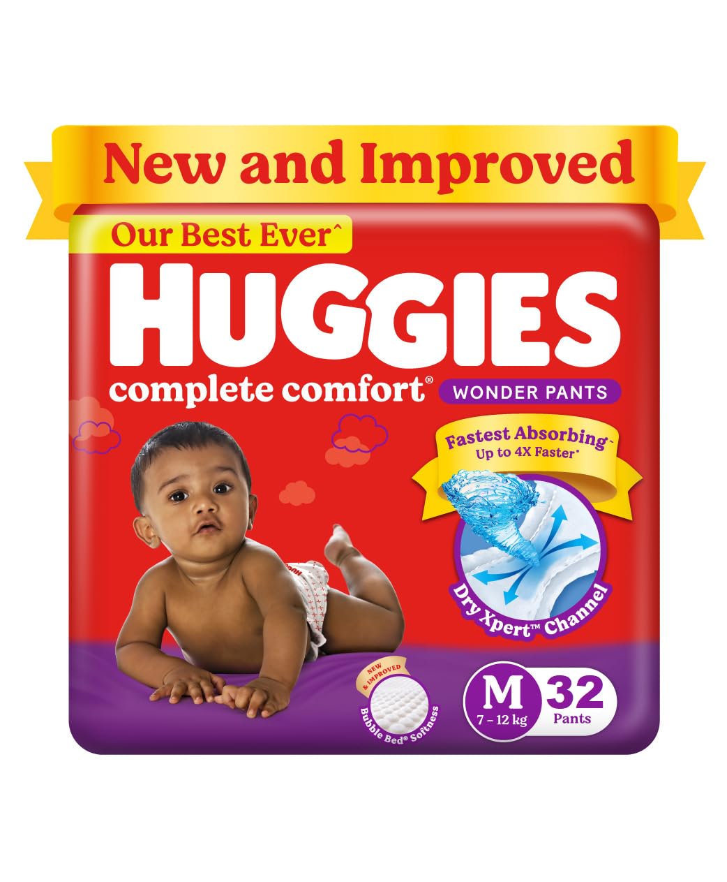 Huggies Complete Comfort Wonder Pants Medium (M) Size Baby Diaper Pants, 32 Count