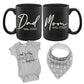 Pregnancy Gift Est 2023 - New Mommy And Daddy Est 2023 11 Oz Black Mug Set With 'And So The Adventure Begin' Romper (0-3 Month