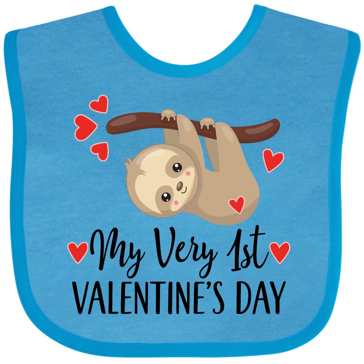 Inktastic My First Valentines Day Baby Sloth Baby Bib Turquoise 39C36