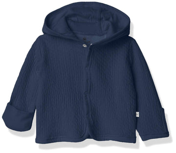 Honestbaby Baby Boys Organic Cotton Matelasse Snap-Front Hooded Jacket Cardigan Sweater, Dark Navy, 3-6 Months Us