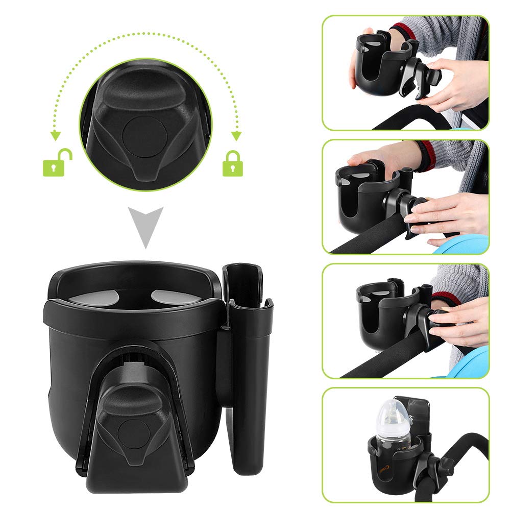 Accmor Stroller Cup Holder With Phone Holder, Bike Cup Holder, Universal Cup Holder For Uppababy Nuna Doona Strollers, 2-In-1 Cu