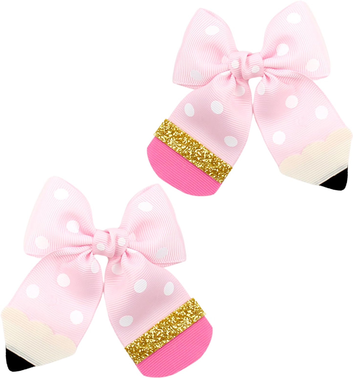 2Pcs Back To School Hair Bows Pink Pencil Hair Clips Grosgrain Ribbon Bow Hair Accessories First Day of School for Girls Toddler