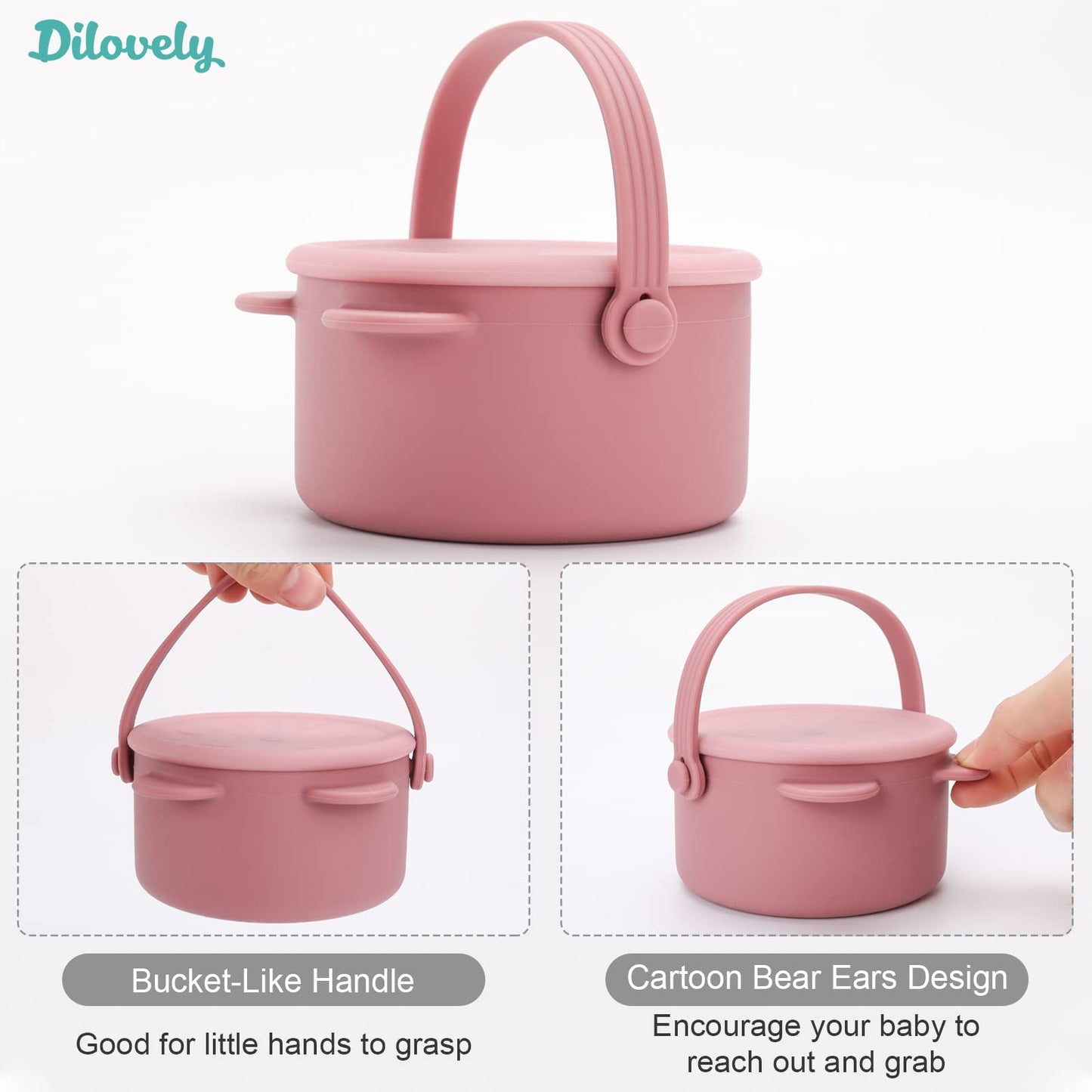 Dilovely Snack Cups For Toddlers, Baby Snack Containers, Silicone Toddler Snack Cups No Spill, Food Catcher With Lid & Bucket-Li