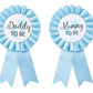 CoolerthingsDG, Daddy to be & Mom to be Tinplate Badge Pin, Baby Shower Button New Dad Gifts Gender Reveals Party Baby Boy Blue 