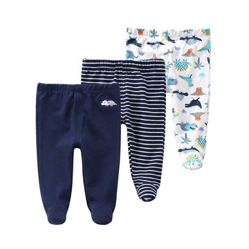 Teach Leanbh Newborn Baby 3 Pack Footed Pants Cotton Embroidery Pringting Casual Leggings 0-12 Months (3-6 Months, Dinosaur)