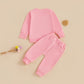 Nokpsedcb Baby Boy Girl Cute Letter Embroidery Long Sleeve Sweatshirt And Elastic Long Pants Toddler Valentine Outfits (Pink Kis